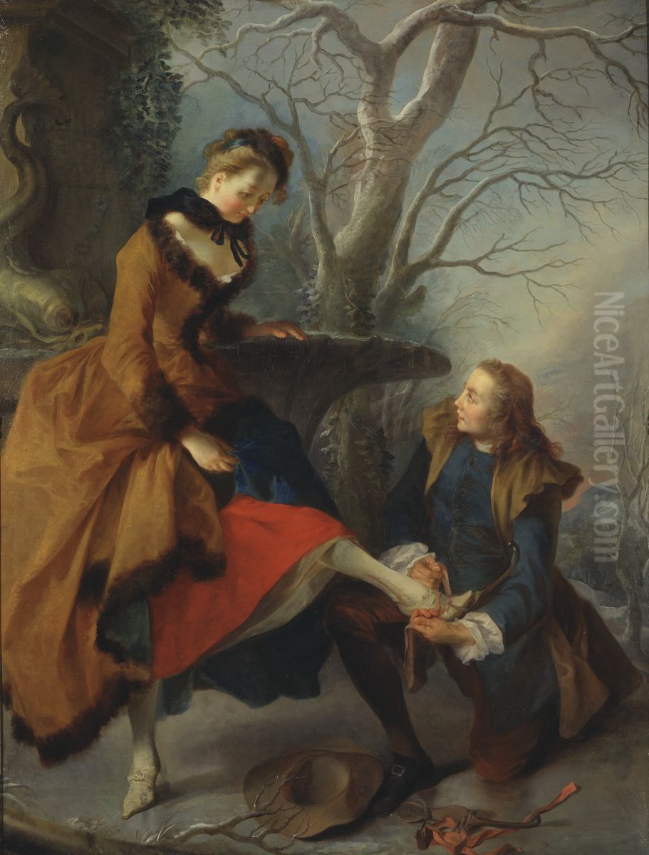 Skridskon bindes Oil Painting by Nicolas Lancret