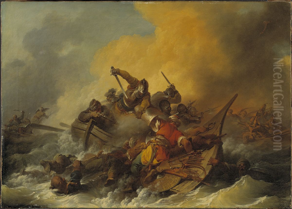 Strid pa havet mellan soldater och orientaliska pirater Oil Painting by Philip James de Loutherbourg