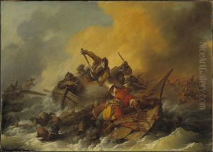 Strid pa havet mellan soldater och orientaliska pirater