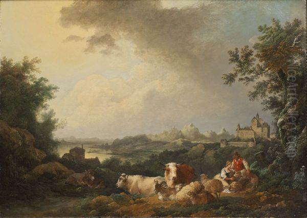 Landscape with Resting Cattle Oil Painting by Philip James de Loutherbourg