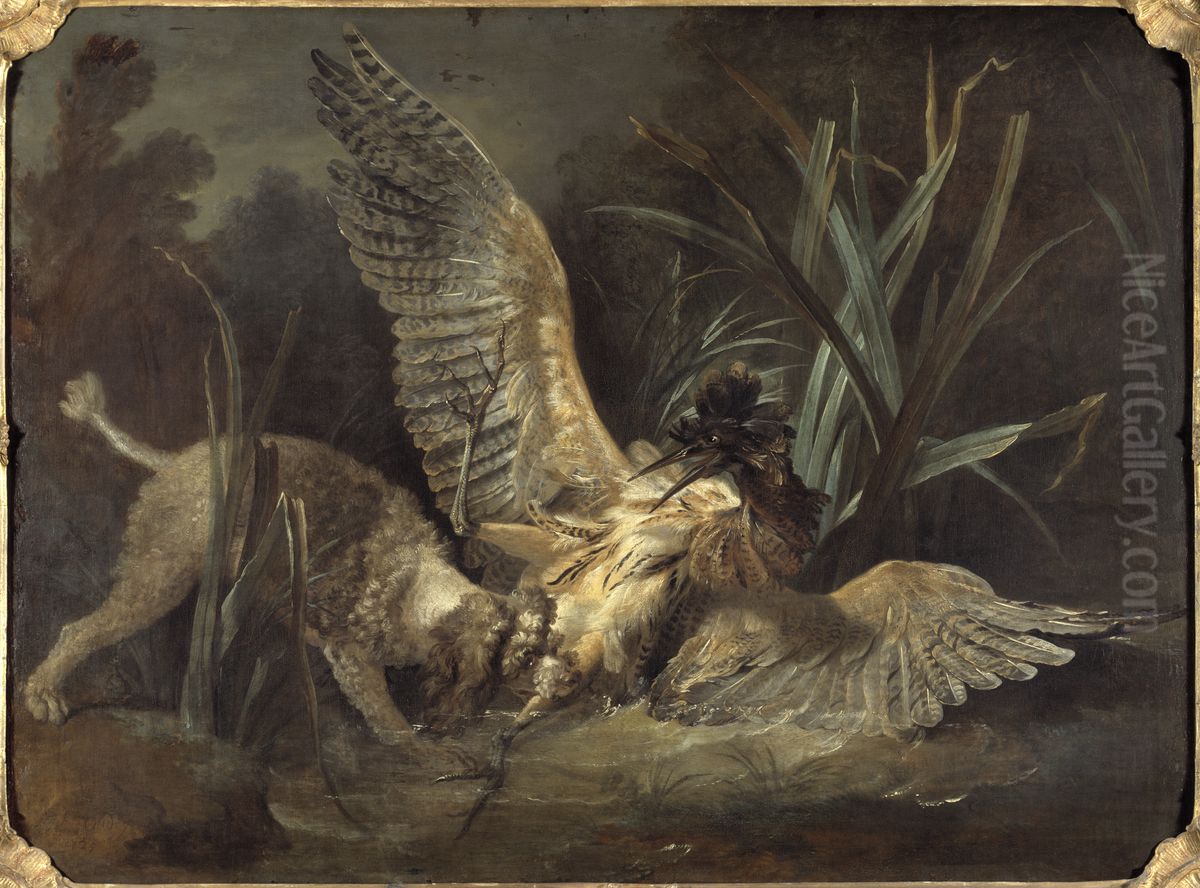 Pudel i strid med rordrom Oil Painting by Jean-Baptiste Oudry