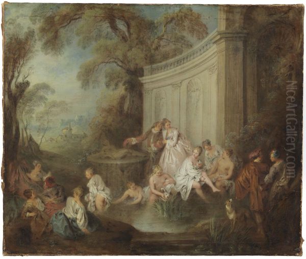A Company Bather in a Park Oil Painting by Jean-Baptiste Pater