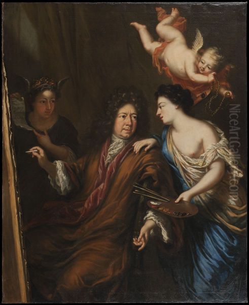 Sjalvportratt med allegorier Oil Painting by David Klocker Ehrenstrahl