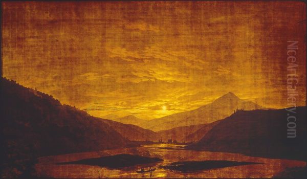 Flusslandschaft bei Nacht Oil Painting by Caspar David Friedrich