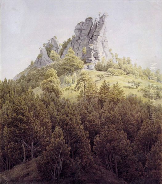The ,Feldstein' near Rathen on the Elbe Oil Painting by Caspar David Friedrich