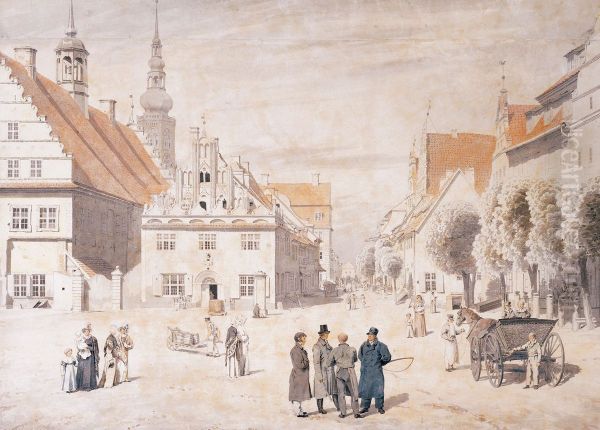 The Marketplace in Greifswald (detail) Oil Painting by Caspar David Friedrich