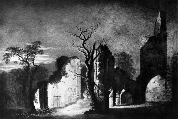 Westfassade der Ruine Eldena mit Backhaus und Scheune Oil Painting by Caspar David Friedrich