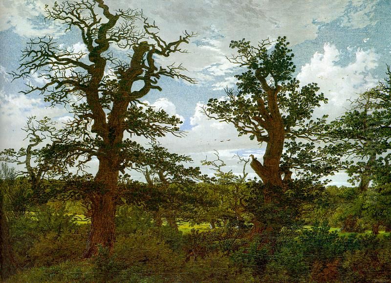 Landschaft mit Eichen und einem Jager Oil Painting by Caspar David Friedrich