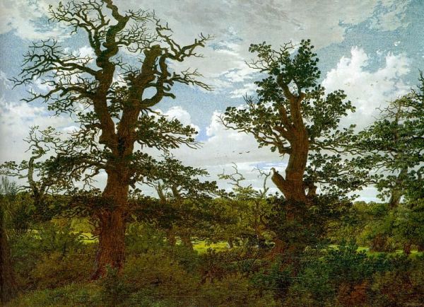 Landscape with Oak Trees and a Hunter Oil Painting by Caspar David Friedrich