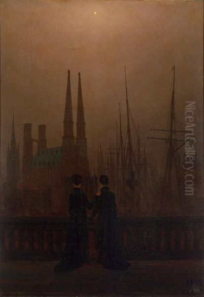 Die Schwestern auf dem Soller am Hafen Oil Painting by Caspar David Friedrich