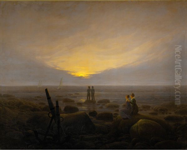 Moonrise over the Sea Oil Painting by Caspar David Friedrich