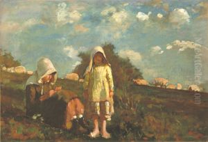 Two Girls with Sunbonnets in a Field Two Girls with Sunbonnets in a Field