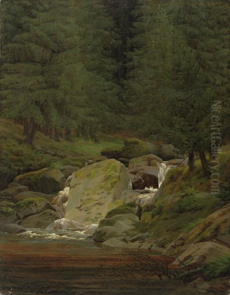 The Evergreens by the Waterfall Oil Painting by Caspar David Friedrich