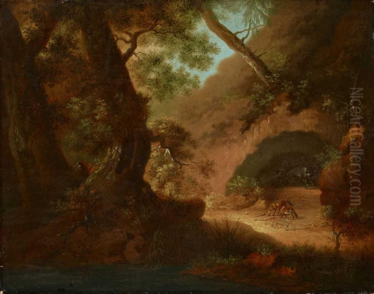 Wolves in the forest in front of a cave Oil Painting by Caspar David Friedrich
