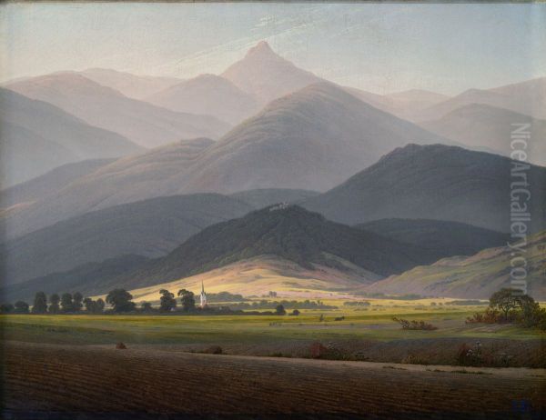 Giant Mountains (View of theSmall Sturmhaubefrom Warmbrunn) Oil Painting by Caspar David Friedrich