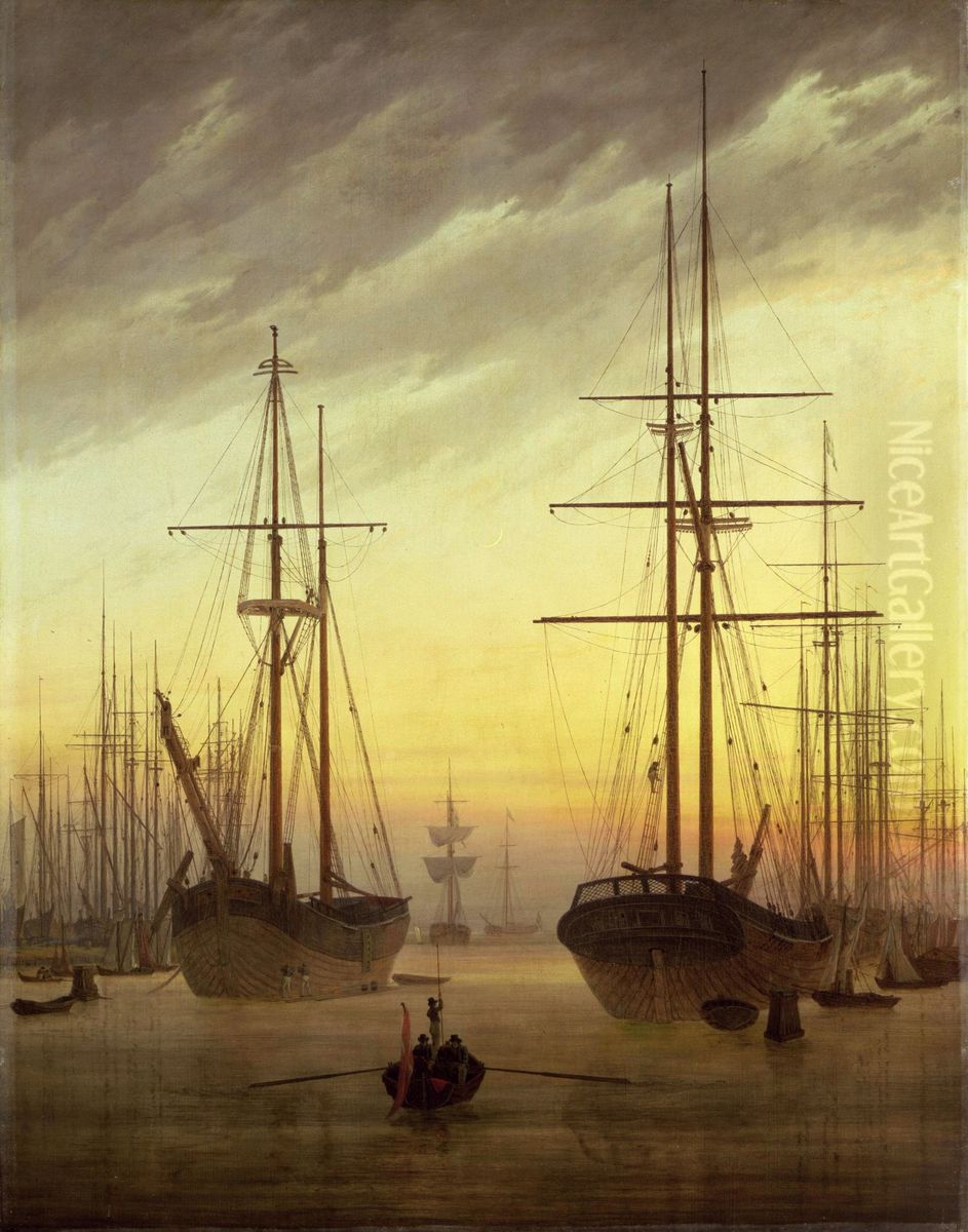 View of a harbour Oil Painting by Caspar David Friedrich