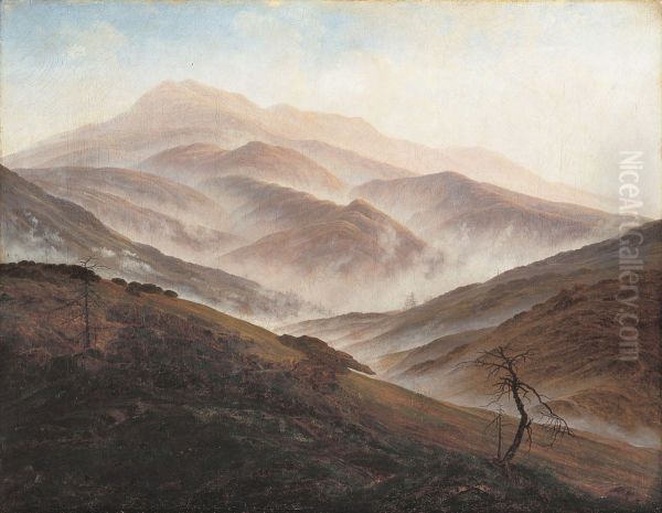 Giant Mountains Landscape with Rising Fog Oil Painting by Caspar David Friedrich