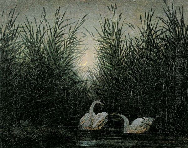 Swans in the Reeds Oil Painting by Caspar David Friedrich