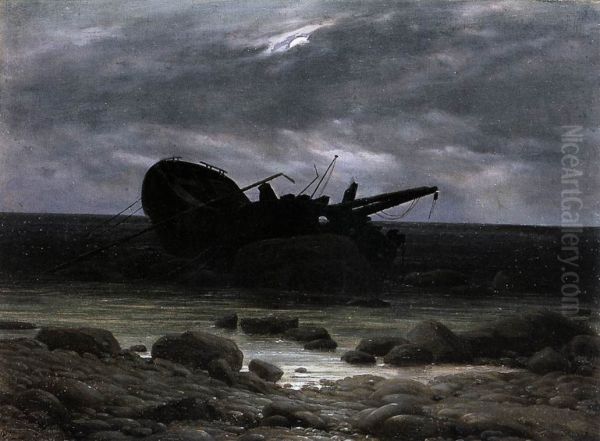 Wreck in the Moonlight Oil Painting by Caspar David Friedrich