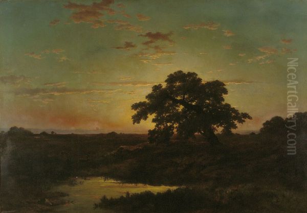 Heath Landscape at Sunset Oil Painting by Louwrens Hanedoes