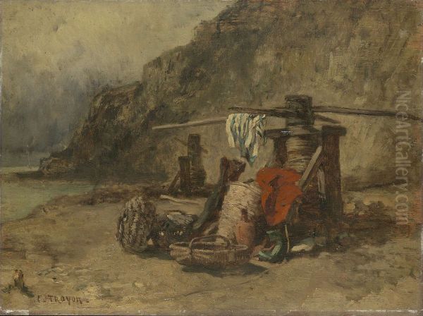 Strandgezicht met kaapstanders Oil Painting by Constant Troyon