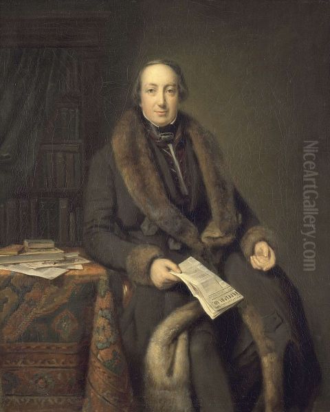 Pieter Arnold Diederichs (1804-74). Boekhandelaar te Amsterdam en oprichter van het Algemeen Handelsblad in 1828 Oil Painting by Johan Georg Schwartze