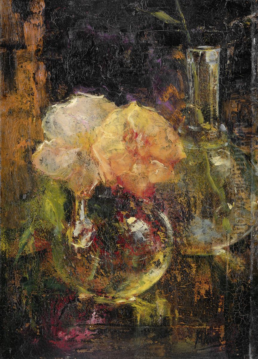 Yellow Roses in a Carafe Oil Painting by Menso Kamerlingh Onnes