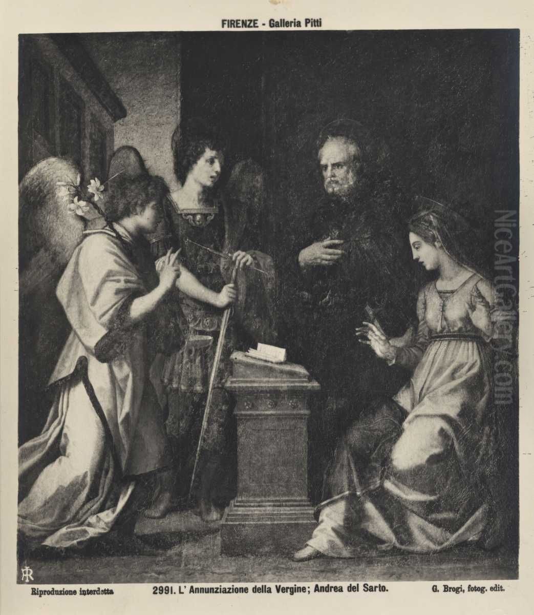 Annunciation with the saints Michael the Archangel and Godenzo Oil Painting by Andrea Del Sarto