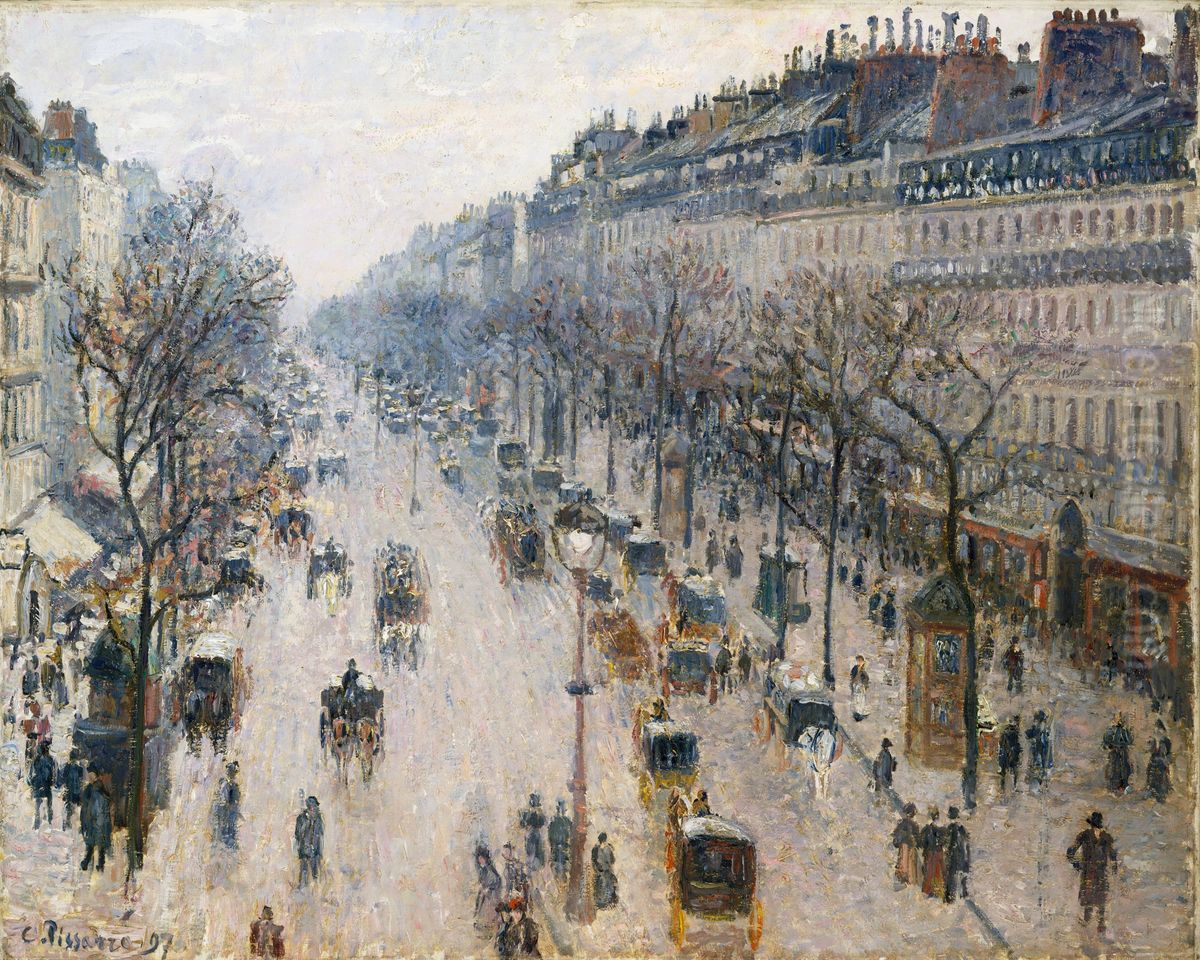 The Boulevard Montmartre on a Winter Morning Oil Painting by Camille Pissarro