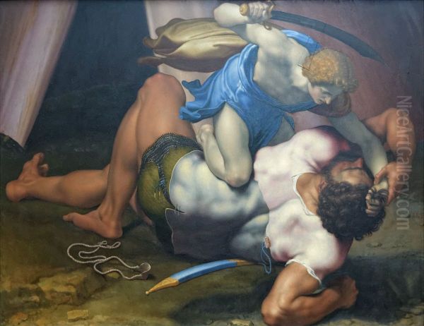 David and Goliath (recto) Oil Painting by Daniele da Volterra