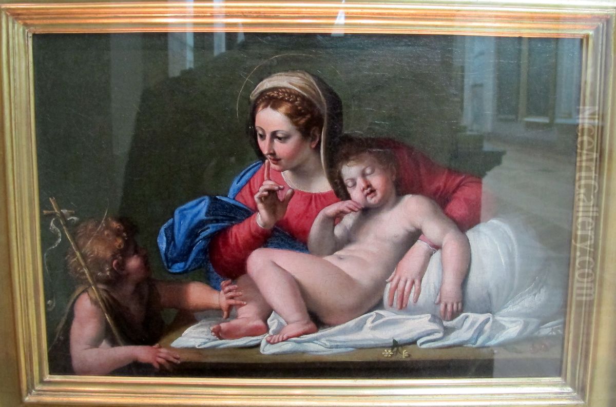 Madonna and Child with St. John Oil Painting by Domenico Zampieri (Domenichino)