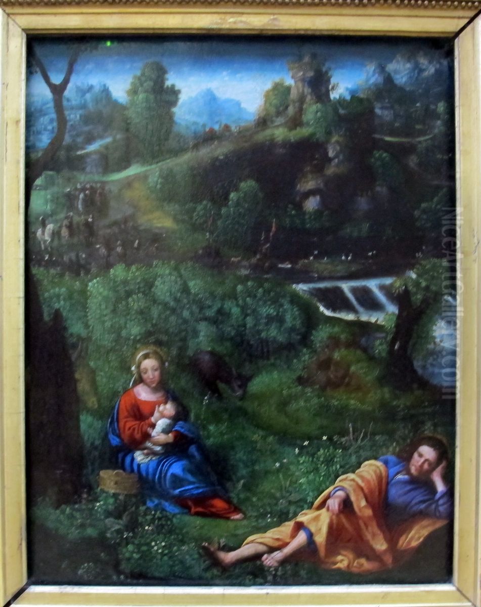 The Rest on the Flight into Egypt Oil Painting by Giovanni Francesco Caroto