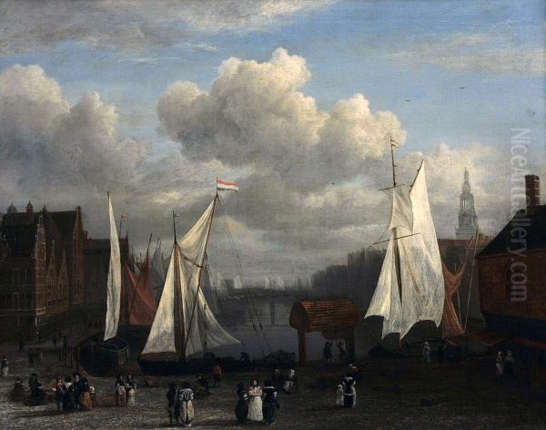 View of the Damrak in Amsterdam Oil Painting by Jacob Van Ruisdael
