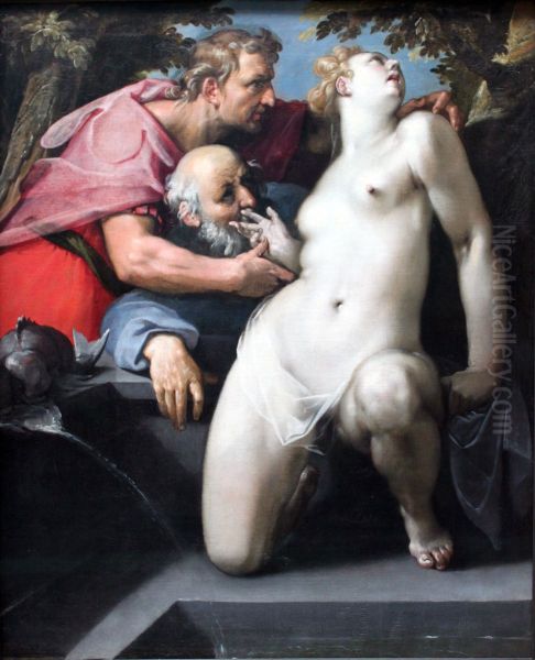Susanna im Bade Oil Painting by Cornelis van Haarlem