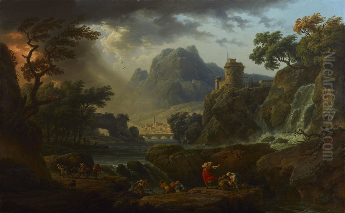 A Mountain Landscape with an Approaching Storm Oil Painting by Joseph Vernet