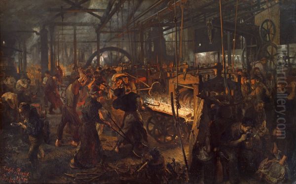 Eisenwalzwerk Oil Painting by Adolph von Menzel
