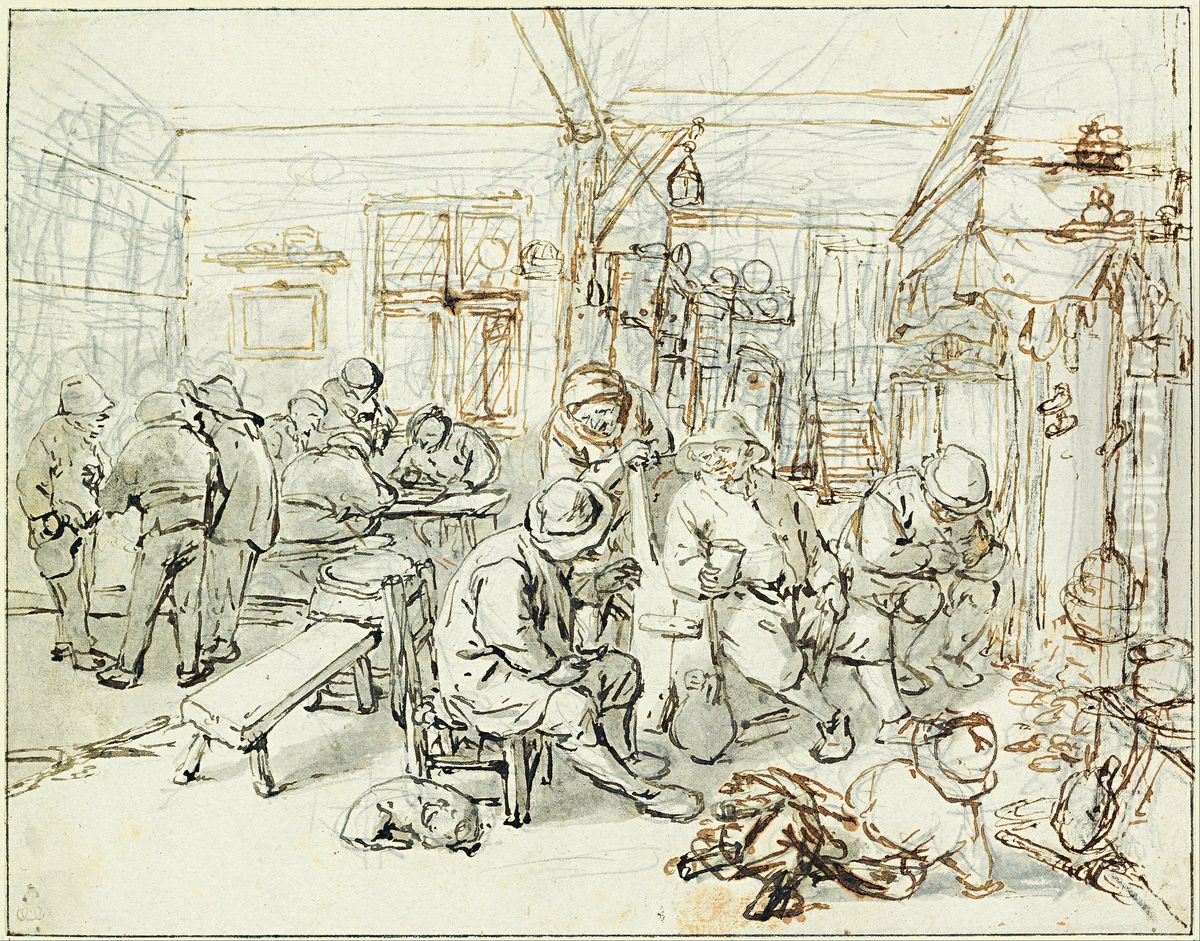 Company of Peasants in a Tavern Oil Painting by Adriaen van Ostade