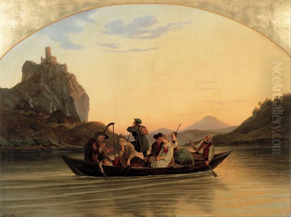 Crossing at Schreckenstein Oil Painting by Ludwig Richter