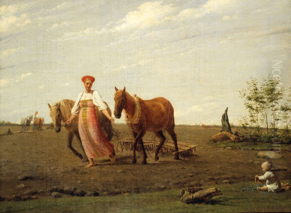 <<Na pasne. Vesna>> Oil Painting by Alexey Venetsianov