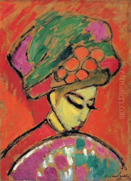 Young Girl with a flowered hat Oil Painting by Alexej von Jawlensky