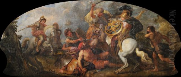 Alexandre le Grand a la chasse aux lions Oil Painting by Charles de La Fosse