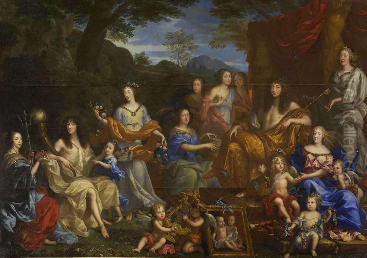 Mythological portrait of Louis XIV and the royal family Oil Painting by Jean Nocret