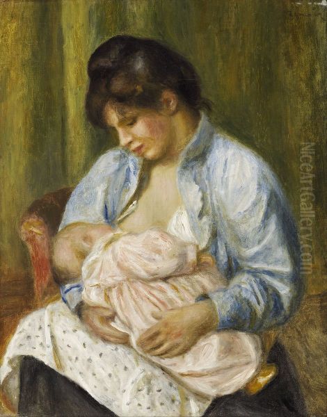 A Woman Nursing a Child Oil Painting by Pierre-Auguste Renoir