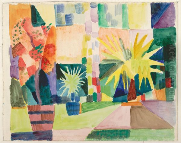 Garden on Lake Thun (Pomegranate Tree and Palm in the Garden), 1914 Oil Painting by August Macke