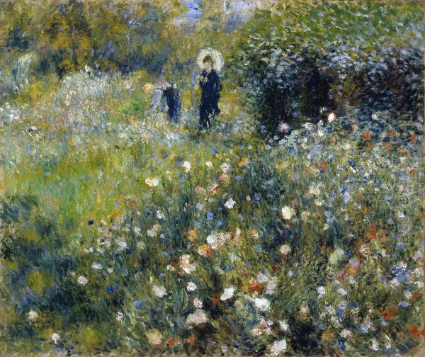 Woman with a Parasol in a Garden Oil Painting by Pierre-Auguste Renoir