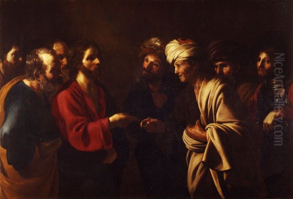 Tribute to Caesar Oil Painting by Bartolomeo Manfredi