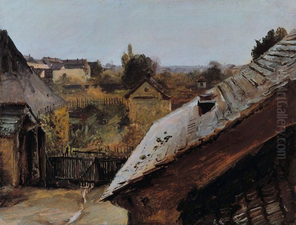 Blick auf Dacher und Garten Oil Painting by Carl Blechen
