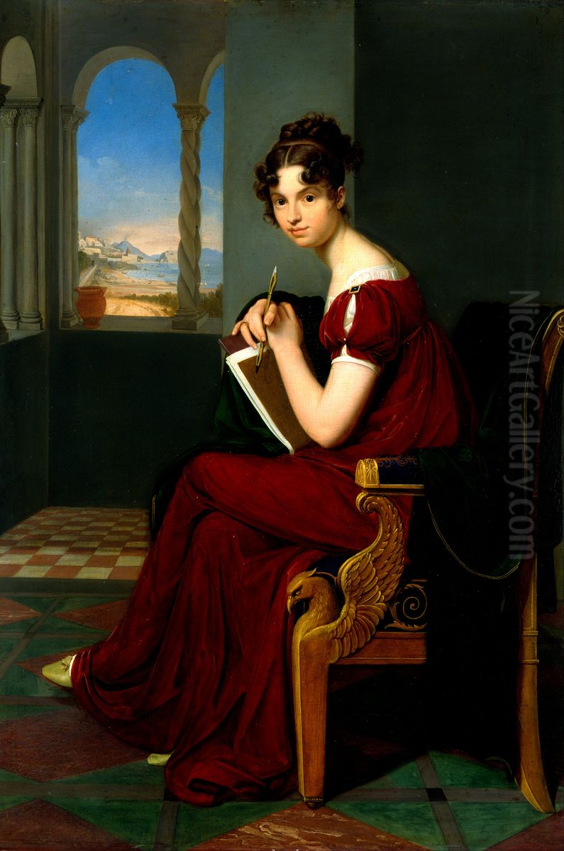 Young Lady with Drawing Utensils Oil Painting by Carl Christian Vogel von Vogelstein