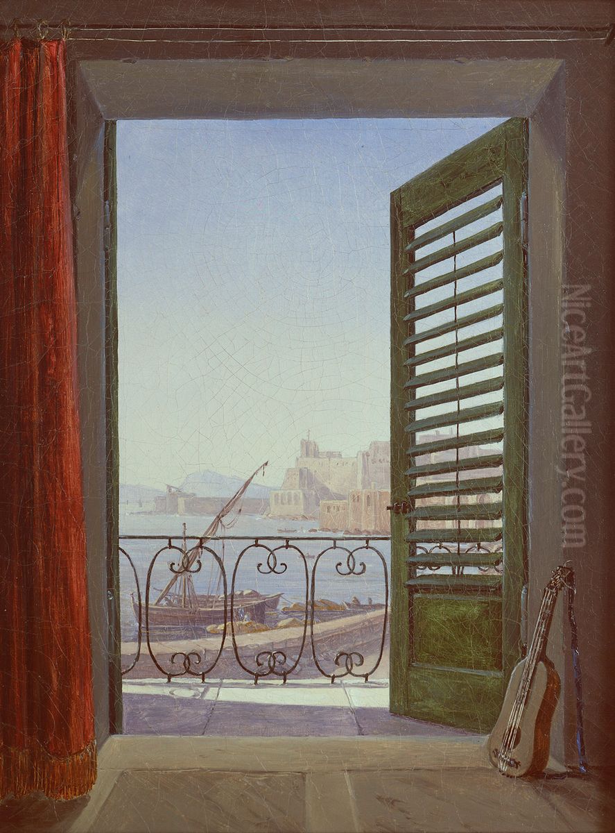 Balcony Room with a View of the Bay of Naples Oil Painting by Carl Gustav Carus
