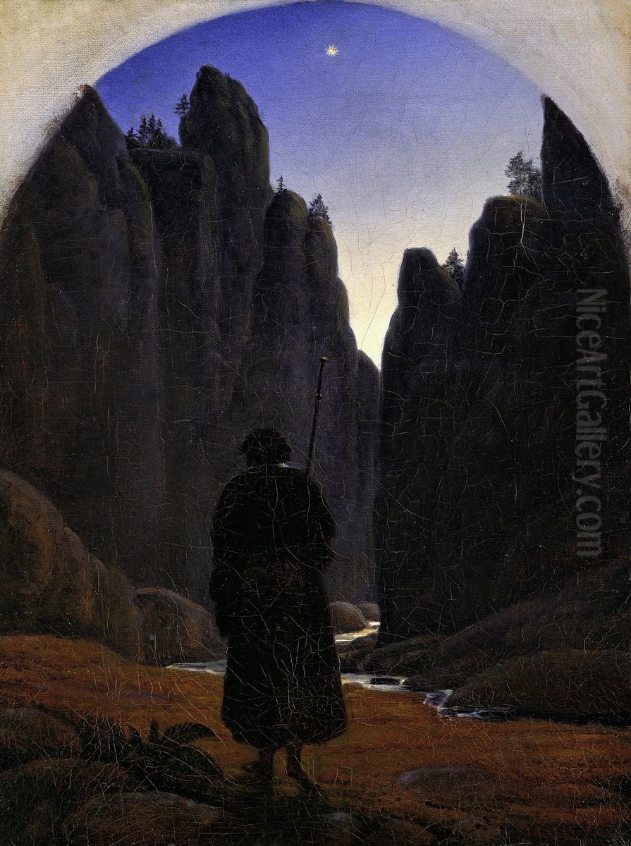 Pilger im Felsental Oil Painting by Carl Gustav Carus